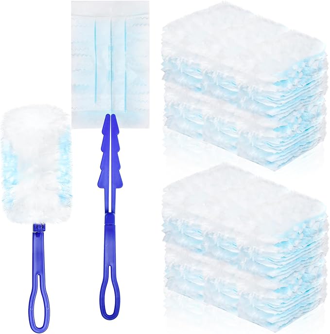 100 Pcs Duster Refills Bulk, Thickened Duster Refill Electrostatic Duster Head, Duster Refills for Cleaning with 4 Handles, Disposable Duster Refills for Cleaning Blinds, Ceiling Fans(Blue)