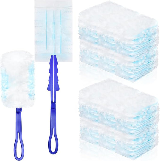 100 Pcs Duster Refills Bulk, Thickened Duster Refill Electrostatic Duster Head, Duster Refills for Cleaning with 4 Handles, Disposable Duster Refills for Cleaning Blinds, Ceiling Fans(Blue)