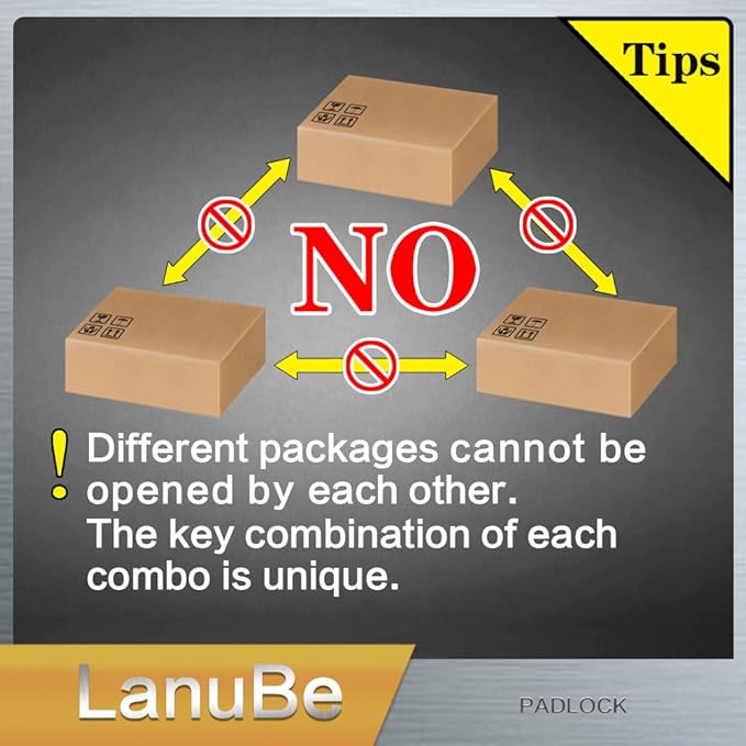 LanuBe Lock Laminated keyed Padlock (1-9/16", 40mm), keyed Alike Locks, Normal Shackle,Marked Black Plastic Hoop, Pack of 6…