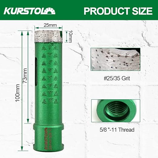KURSTOL Diamond Core Drill Bits - 1 Inch with 58-11 Thread Granite Hole Saw Dry or Wet Drilling Hard Stone Marble Concrete Quartz Countertop Laser Welded Masonry Coring(25mm)