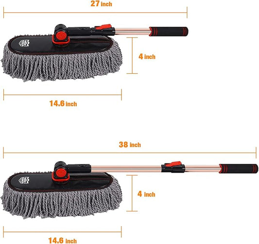 Car Duster Set, Car Duster Exterior Extendable Handle, Scratch Remover Large and Small Brushes Remove Dust Exterior Interior of RVs and Trucks,Microfiber Auto Interior Brush, 2-Packs