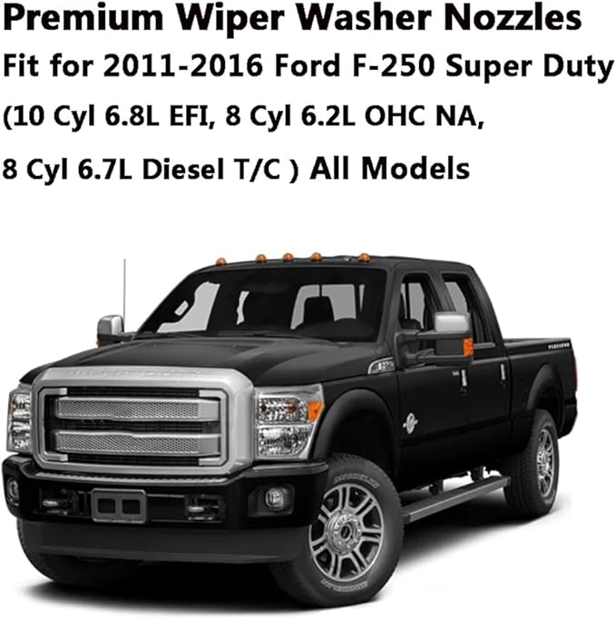 BC3Z-17603-A Premium Wiper Washer Nozzles Fit for Ford Super Duty F250-F550 2011 2012 2013 2014 2015 2016 | Windshield Washer Fluid Jet Nozzle | Easy to Install | 2 Pack, Ref BC3Z17603A Dual Spray