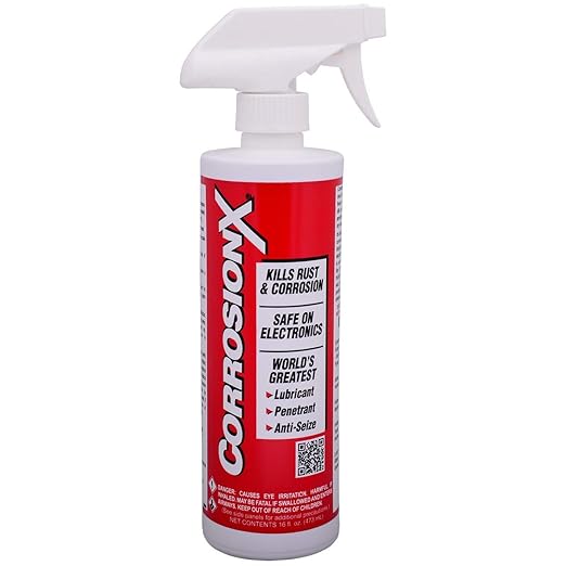 CorrosionX Rust Inhibitor, Industrial-Strength Dielectric Corrosion Prevention, Lubricant & Penetrant for Marine, Automotive, Electronics & RV Use, Protects Bolts, Cables, Engines, 4oz Trigger Spray