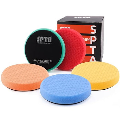Buffing Polishing Pads, SPTA 5Pcs 6.5 Inch Face for 6 Inch 150mm Backing Plate Mix Cutting Force Buffing Pads Cutting Polishing Pad Kit for Car Buffer Polisher Compounding,Polishing, Waxing-SQMIX65