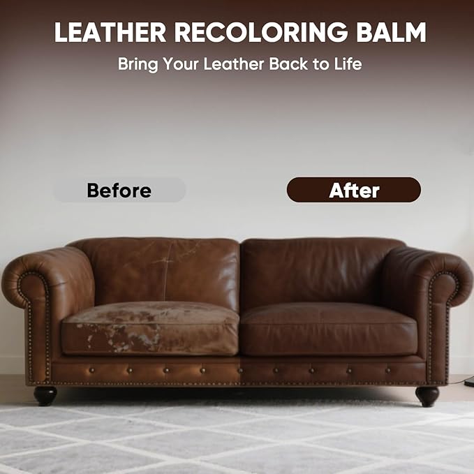 Leather Recoloring Balm - Scratch Repair & Color Restore Kit for Faded Leather, Leather Couch & Car Seats - 10OZ Leather Restorer Balm for Furniture, Auto Interior, Vinyl, Accessories (Medium Brown)