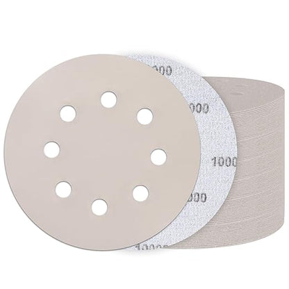 50PCS 5 Inch Hook and Loop Sanding Discs 10000 Grit, 8 Hole Wet Dry Orbital Sander Sand Paper, Silicon Carbide Sandpaper for Automotive Wood Metal Glass
