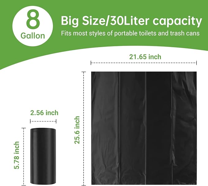 Portable Toilet Replacement Bags, 25 Count 8 Gallon 1.5 Mil Super Thickened Compostable Trash Bags, 30 Liter Camping Toilet Bags for Travel Outdoors, Boating, Emergency Toilet Bag for Car