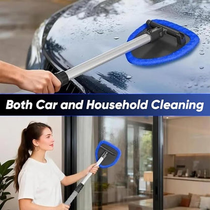 Telescopic Microfiber Glass Car Defroster Brush, 180° Rotating Head and Retractable Handle Multi-Surface Cleaner for Windows, Mirrors, Tiles (Green)