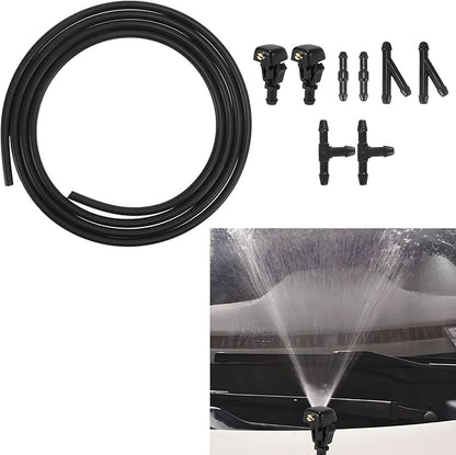 Windshield Washer Nozzles Kit Compatible with Ford F150 2004-2013 Front Windshield Spray Nozzles Wiper Spray Washer Jet and Hose repair kit with Connector Replaces # 3W7Z17603AA