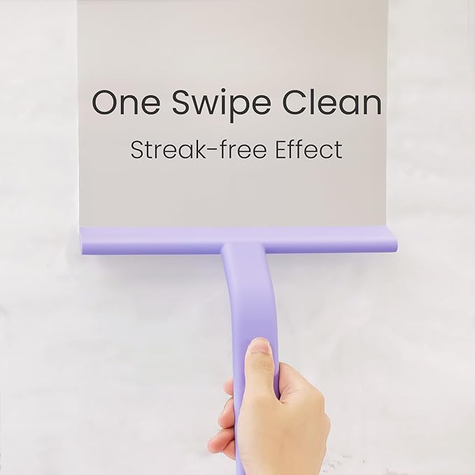 dancemoon JustHang Shower Squeegee for Glass Doors, All-One-Piece Silicone with Built-in Hook Design for Easy Hanging, Household Window Mirror Squeegee for Bathroom, Glass, Kitchen, Tile Wall, Car