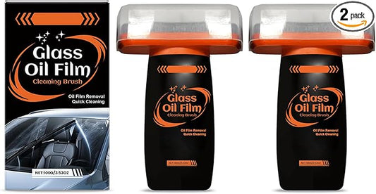 Glass Emulsion, Oil Film Remover for Car Window, 100g Roll-On Glass Emulsion Cleaner Compound with Cleaning Board, Improve Windshield Clarity for Safe Driving 2pcs