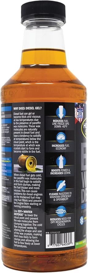 Hot Shot's Secret EDT+ Winter Defense 32oz, 7-in-1 Anti-Gel Diesel Fuel Additive – Prevents Gelling, Protects Fuel System, Diesel Additive Improves Cold Starts, Boosts Cetane