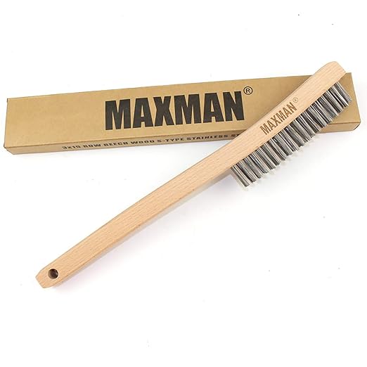 MAXMAN Wire Brush, Heavy Duty Stainless Steel Wire Brushes for Cleaning Rust, Grill Brush, Steel Brush for Paint Removal, Welding, Stiff Bristle Metal Brush with 14" Long Beech Handle, Large