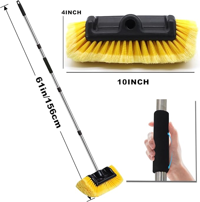 Car Wash Brush with Long Handle – Five-Sided Soft Bristle Brush for Car, Truck, SUV, RV, Boat & House Siding Cleaning