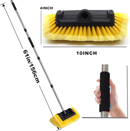Car Wash Brush with Long Handle – Five-Sided Soft Bristle Brush for Car, Truck, SUV, RV, Boat & House Siding Cleaning