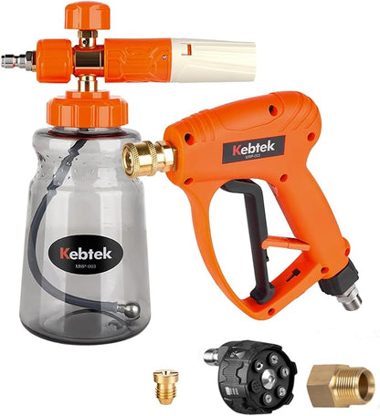 Kebtek Car Pressure Washer with Foam Gun 5200 PSI, Heavy Duty Brass Snow Foam Cannon Kit Quick Connect Car Wash Sprayer with 6-in-1 Adjustable Nozzle and M22-15mm Connector