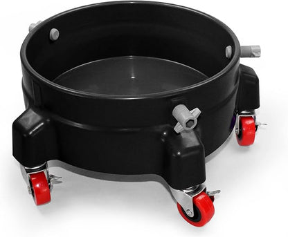 Heavy Duty Car Wash Bucket Dolly with 360° Swivel Casters | Fits 3.5–7 Gallon Buckets | 300 lb Capacity | Soap Holder | Rolling Pail Stand for Auto Detailing |Black