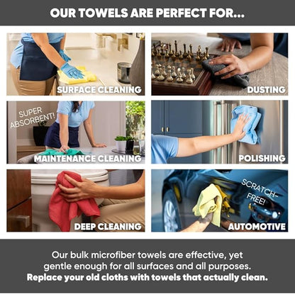 Microfiber Wholesale Bulk 16" x 16" All Purpose Towels Case Quantity (200 Count) | Large | No Fraying | High Density Microfiber | Zero Chemical Cleaner | Long-Lasting (White)