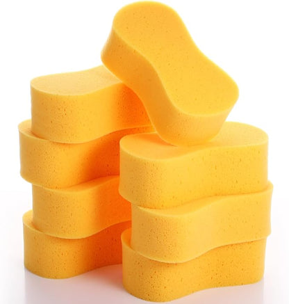 Tioncy 8 Pcs Giant Car Wash Sponges 9 x 4.7 x 3 Inch Extra Large Car Cleaning Bone Sponges Bulk All Purpose Easy Grip Thick Foam Scrubber for Boat Garage Kitchen Bathroom Household Cleaning (Yellow)