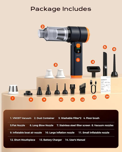 Car Vacuum Portable Cordless, 4-in-1 Handheld Vacuum Cordless with 30000PA Suction, 130000RPM, 6800mAh Battery, 10 Nozzles, Rubber Paint Material for Car, Home, Birthday Gifts for Men Dad Husband
