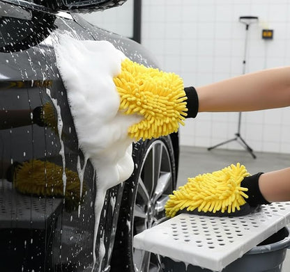 Car Wash Mitt Microfiber, 2PK-Scratch & Lint Free, Premium Chenille Microfiber Wash Mitt (Yellow)