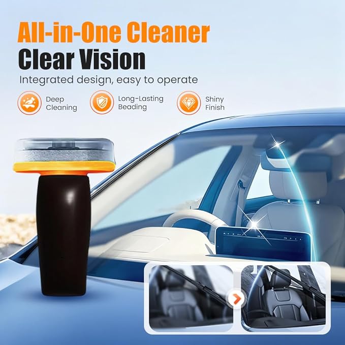 HISKI Car Oil Film Cleaner,Handheld Glass Oil-Film Remover, Car Glass Cleaner Oils Film Cleaning Brush,Glass Guard Windshield Cleaner & Oil Films Remover Emulsion Coating for Cars Window (1PC)