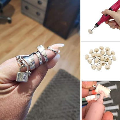 HIPOGT 100 Pcs Polishing Buffing Wheel Set Wool Felt Cotton Mounted 3/32 Shank Buff Wheels Shank Rotary Buffing Tools Accessories