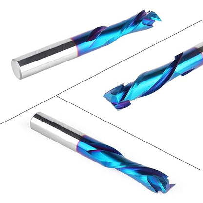 EANOSIC 2PCS Spiral Router Bits Up Down Compression Bit 1/2" Cutting Diameter with Nano Blue Coated, 1/2" Shank Solid Carbide CNC End Mill for Wood Carving Engraver Milling Cutters (Extra Long 4”)