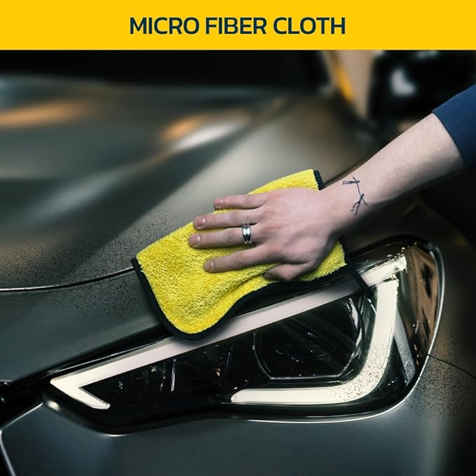 Seal Skin Covers Microfiber Cleaning Cloth for Cars 12" X 12" Quick Drying Super Soft and Absorbent Microfiber Towels for Streak Free Shine in Your Vehicle, Home or Office (3-Pack, Grey-Yellow)
