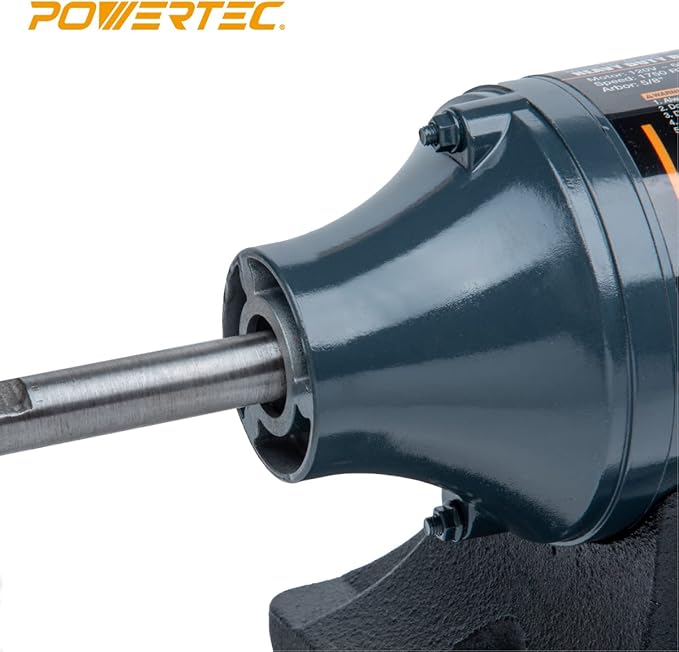 POWERTEC 8-Inch Bench Buffer Jewelry Polisher - Includes 2PCs 80Ply Thic Buffing Wheels | Slow Speed Long Shaft Benchtop Machine for Polishing Metal, Jewelry, Knives, Wood, Jade, and Plastic (BF800)