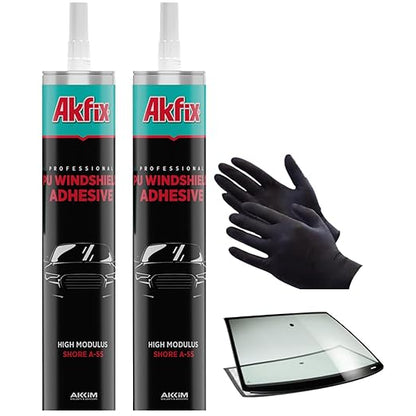 Akfix Urethane Windshield Adhesive Black (2x10.1 fl.oz.) - Fast Curing Car Window Sealant, High Bond Strength Auto Glass Glue | 2 Pack