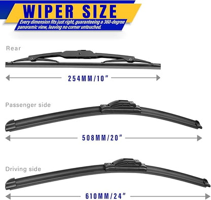 3 wipers Replacement for 2017-2023 GMC Acadia, Windshield Wiper Blades Original Equipment Replacement - 24"/20"/10" (Set of 3) U/J Hook