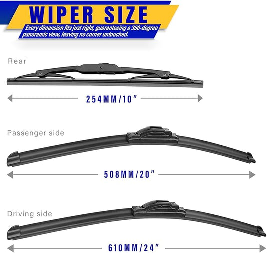 3 wipers Replacement for 2017-2023 GMC Acadia, Windshield Wiper Blades Original Equipment Replacement - 24"/20"/10" (Set of 3) U/J Hook