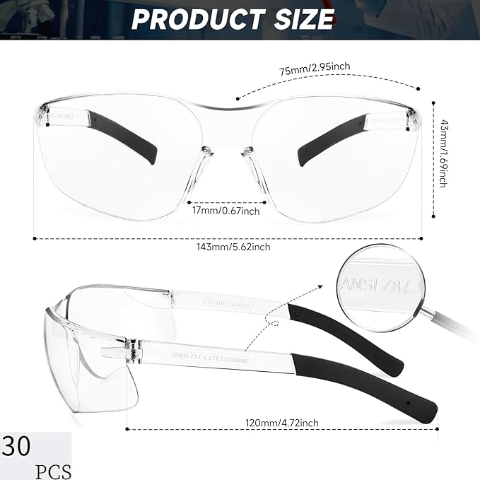 Salfboy Safety Glasses for Men Women ANSI Z87.1 Safety Glasses Bulk Protective Eyewear Scratch-Resistant