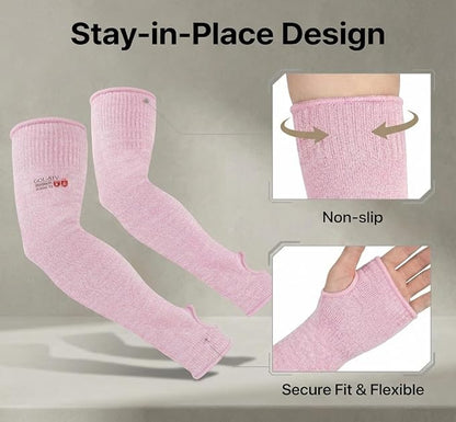 GOL-SIV Arm Protectors For Thin Skin And Bruising, Cut Resistant Sleeves For Men Women, A5 Level Pink Arm Sleeve For Gardening (Pink, 17.7 In)