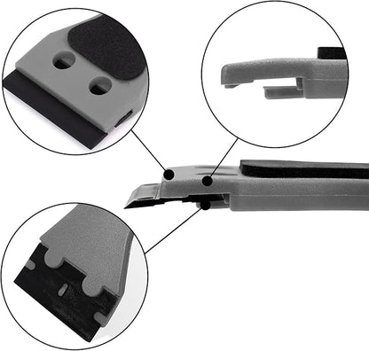 EHDIS 2pcs Plastic Razor Scraper 6-inch Long Handle Adhesive Remover Tool with 100 Double-Edge Blades for Window Tint Vinyl Scraper Decal Sticker Glue Remover (grey)
