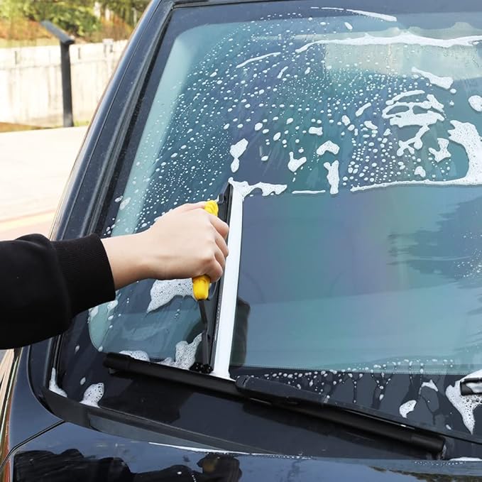 Antislip Water Blade for Car Drying - 12inches Water Wiper Silicone Squeegee Natural Rubber Car Dryer for Window, Glass, Vehicle, Yellow.