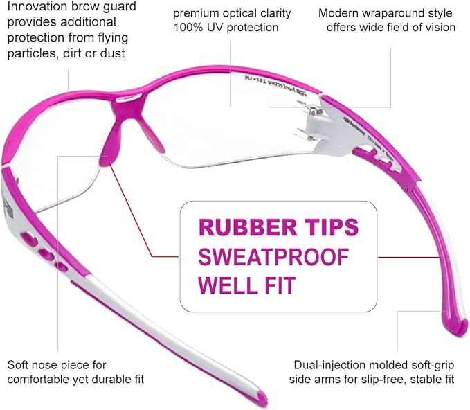HTS HUNTERSKY Super Flexible Lightweight Anti Fog Wrap-Around U6 Clear Shooting Safety Glasses with ANSI Z87.1 Scratch Resist