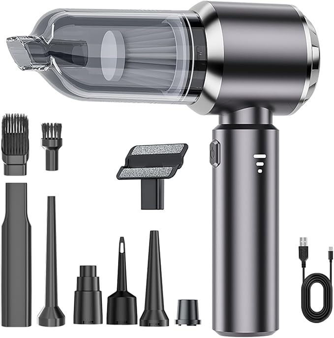 paeudomrf Car Vacuum Portable Cordless, 19000Pa Mini Vacuum Cleaner High Power 4-in-1 Compressed Air Duster Blower Pump Small Handheld Vacuum Cleaner Cordless Rechargeable for Car Home Office Desk