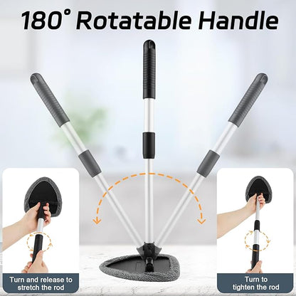 Windshield Cleaner Tool, Car Interior Window Cleaning Tool, Car Wash kit with 4 Reusable Microfiber Pads, 2 Extendable Handle and 2 Spray Bottles, Glass Wiper Kit for Windshield, Home Windows