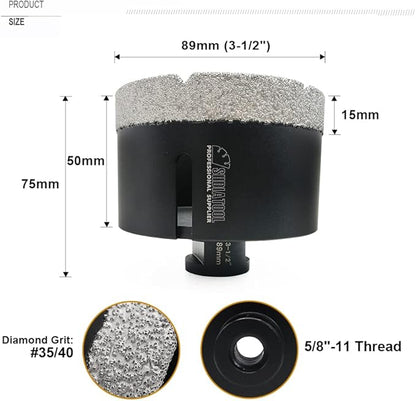 SHDIATOOL Diamond Core Drill Bits 3 1/2 Inch for Porcelain Ceramic Tile Marble Brick Vacuum Brazed Hole Saw 89mm