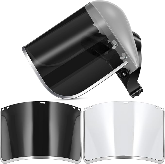 Amylove Safety Tinted Face Shield for Grind and Cutting Lightweight Protective Masks with Clear Replacement Guard Mask(Classic Style,Gray, Black, Clear,2 Pcs)