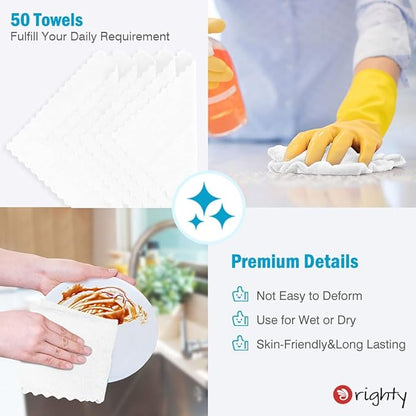 Orighty Cleaning Cloths, Shop Towels 50 Pack, Shop Rags Reusable, Microfiber Cleaning Rags Bulk for Cars, Multi-Purpose Lint Free Towels for Automotive, Mechanic, Kitchen, 11.5’’ x 11.5’’, White