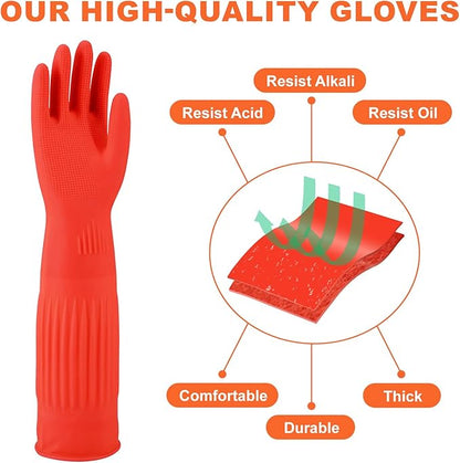 North Tower Kitchen Washing Room Gloves Fleece Lined, Reusable, Waterproof with Extra-Long Cuff & Anti-Slip Design for Household & Kitchen Use,15",2 Pairs Middle