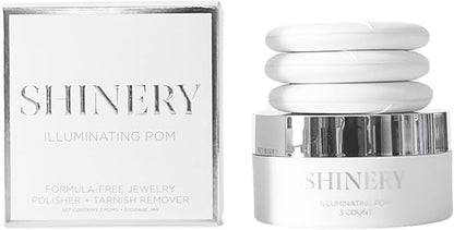 Shinery Illuminating Pom Tarnish Eraser - Formula-Free Sterling Silver Polisher, Non-Toxic Jewelry Cleaner Cloth Alternative, Chic Storage Jar, Safe All Metals