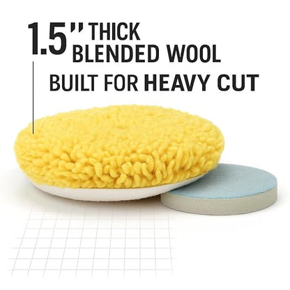 HI-Buff 7.5" Wool Polishing Pad 2-Pack – Blended Wool Buffing Pads for Cars, Boats & RVs – Hook & Loop Backing – Removes Swirls, Micro Scratches, Fine Defects
