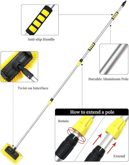 Buyplus 5-12 Foot (20 ft Reach) Car Wash Brush with 12-Inch Soft Bristle, On/Off Switch Telescopic Car Truck Boat Washing Brush with Hose Attachment for Cleaning RVs, House Siding, Floors and More!