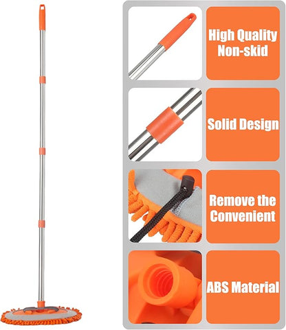 LumiMokki 62 " Car Wash Mop Kit - Car Cleaning Mop with Long Handle Stainless Steel Pole for RVs, SUVs, Trucks and Buses (Orange)