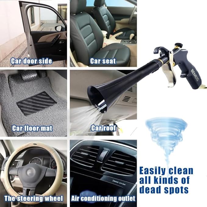 BEMEIS Air Blow Gun with Brass Adjustable Air Flow Nozzle,Cleaning Gun Quickly Blasts Dirt and Dust from Surface Works with Air Compressor(Upgrade Aluminium Rotate Tube) (Detail Blowing Gun), Black
