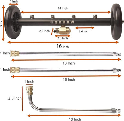 GDHXW Multipurpose Undercarriage Cleaner Surface Cleaner 16 Inch Underbody Car Wash Water Broom with 3 Pieces Extension Wand 5 Nozzle,for Pressure Washer